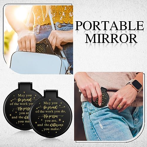 Huwena 100 Pcs Black Compact Mirrors Bulk Gift for Women, Employee Appreciation Gifts for Coworker Staff, Be Proud of The Work You Do, Goodie Bag Stuffers for Christmas, Team Building