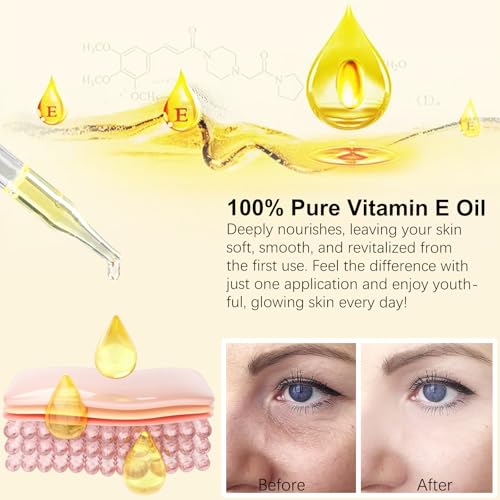 WHLH & WELL-BEING Pure Vitamin E Oil for Skin Face Hair Scars, Moisturizing Dry Skin Winkles Hair and Scalp Pack of 2