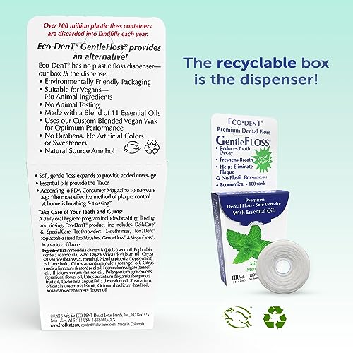 Eco-Dent GentleFloss Mint Waxed Dental Floss Vegan & Eco-Friendly Pack of 6