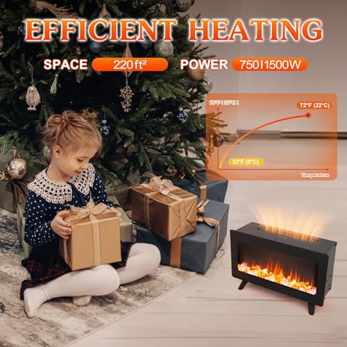 16-Inch Freestanding Electric Fireplace Heater with Realistic 3D Flames