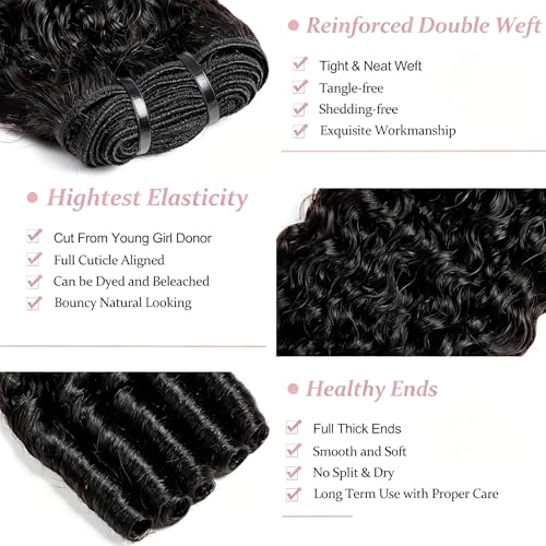 Natural Black Burmese Curly Hair Bundles 16 Inch Water Wave Virgin Human Hair with Spiral Ends - Monxaro