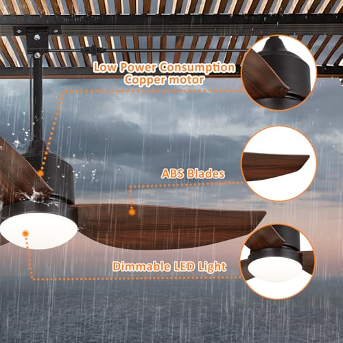 Outdoor Ceiling Fan with Light 42 Inch Waterproof Reversible DC Motor Remote Control