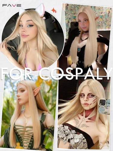 FAVE 26 Inch Blonde Straight Wig for Women - Long, Natural-Looking, Middle Part - Variation of Blonde