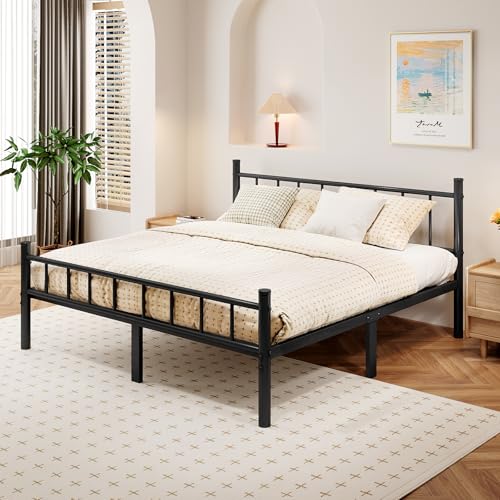 Queen Metal Bed Frame with Headboard Footboard and Steel Slats - 14 Inch Variation