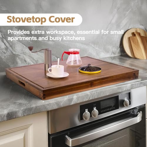 Acacia Wood Stove Top Cover Board with Handles - 30x22 inch Noodle Board, Cutting Board & Sink Cover