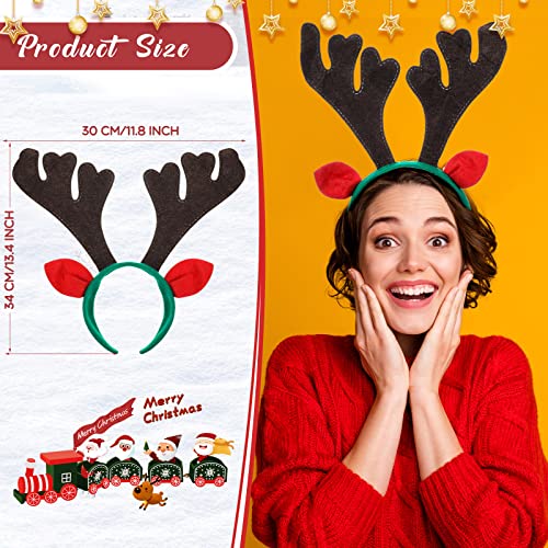 Christmas Reindeer Antlers Headband - Xmas Deer Horns with Ears, Red Brown, 13.39 x 11.81 Inches