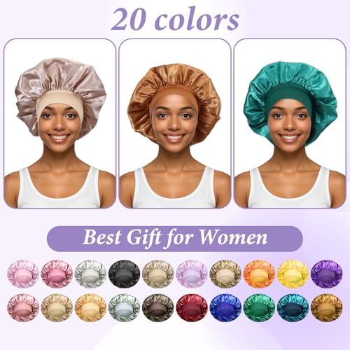 20 Pack Satin Sleep Bonnets for Women - Large Adjustable Hair Caps for Curly Dreadlocks & Natural Hair