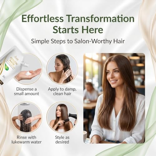 Keratin Hair Mask with Biotin & Collagen - Deep Conditioner for Damaged, Frizzy & Curly Hair - 3.4 Fl Oz