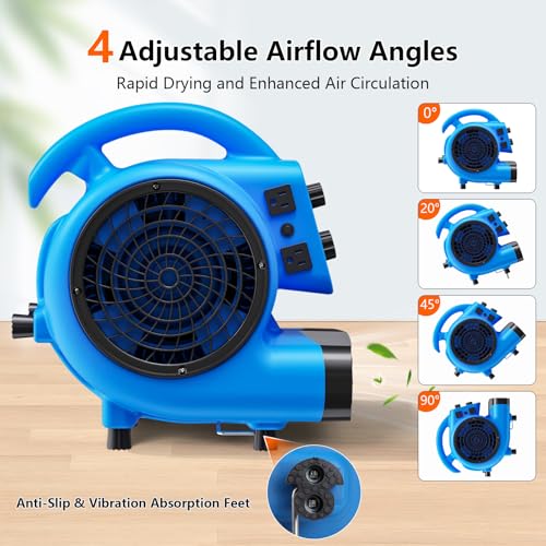 Zynovate Blue Portable Air Mover 1/4 HP 1000 CFM Floor & Carpet Dryer Fan