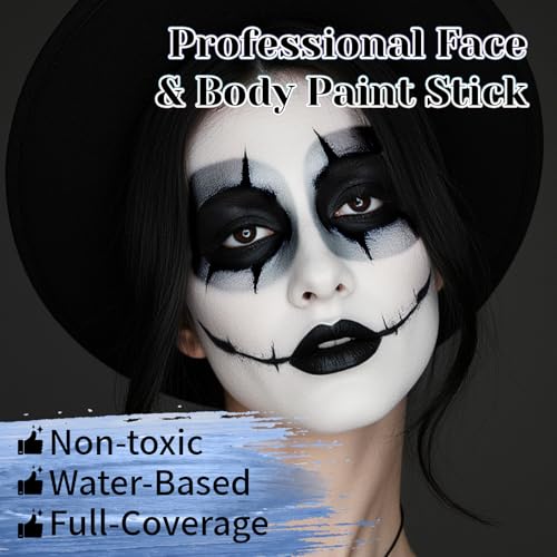 Face & Body Paint Stick Set for Halloween Cosplay SFX - Black White Grey, 4 Pack