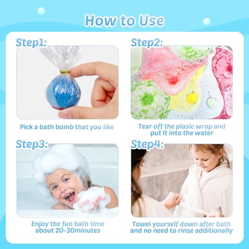 Kids Bath Bombs Set with Glow in The Dark Surprise - 24 Colorful Bubble Fizz for Bath Time Fun