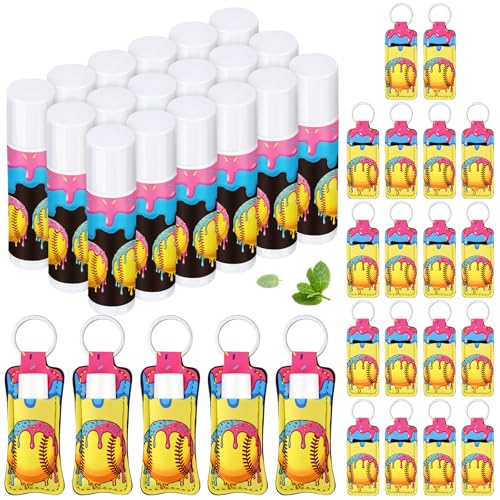 Softball Ice Cream Drip Lip Balm Keychain Set - 18 Portable Lipstick Holders
