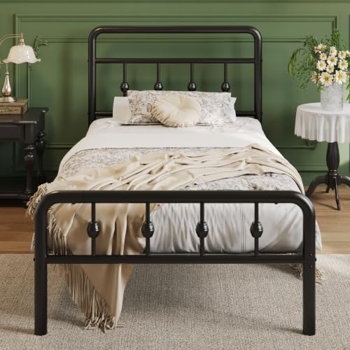 Black Twin Bed Frame with Headboard and Footboard - 12 Inch Platform Bed for Kids & Teens