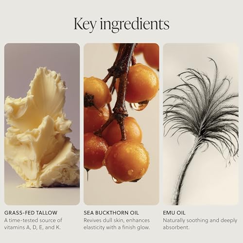 Face + Body Balm, Grass-Fed Tallow Moisturizer for Dry, Cracked, Sensitive Skin with Emu Oil, Natural and Organic Balm with Skin Nourishment, Non-toxic, Made in USA