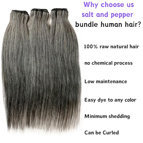 Grey Salt & Pepper Human Hair Bundles 10 Inch Straight Wavy Brazilian Extensions