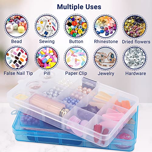 Cosics 10pcs Fake Nail Storage, 15-Grid Small Plastic Rhinestone Organizer Box, Acrylic False Nail Tips Container, Jewelry Display Holder, Tackle Hair Art Craft Accessories Empty Case with Dividers