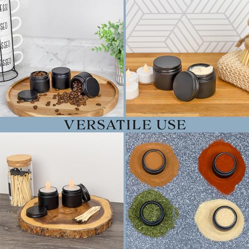 Black Glass Cosmetic Jars Set of 12 - 2 oz Matte Finish with Metal Lids