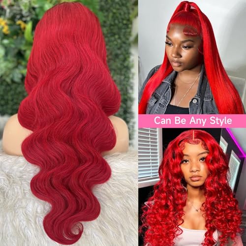 Red Lace Front Human Hair Wigs 20 Inch Body Wave - Dorashion