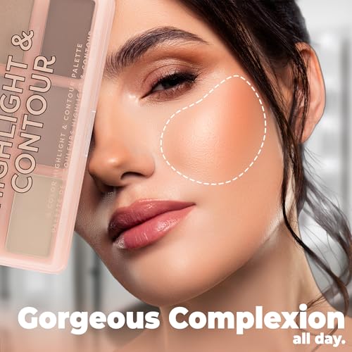 Profusion Cosmetics 6 Shade Highlight & Contour Palette ? Long-Wearing, Buildable Soft Powder for Sculpting & Defining, Blendable Formula for Light to Medium Skin (Light Medium)