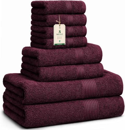 Velvet Wine Luxe Cotton Towel Set – 8-Piece Bath, Hand & Washcloths