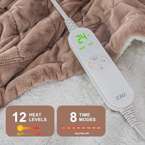 Weighted Heated Blanket for Adults with 12 Heat Levels - 50x60 Brown