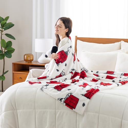 Queen Size Faux Rabbit Fur Snoopy Blanket - Regular White, 90x90 Inches, Plush Cozy Throw for Bed & Sofa with Variation