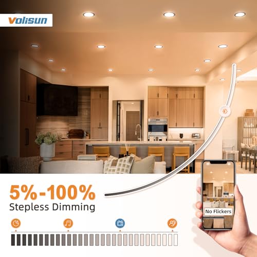 VOLISUN 6 Inch Recessed LED Downlight Black 5CCT, 3W Eqv 120W, Dimmable