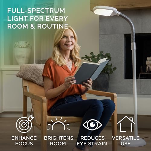Verilux Full Spectrum LED Floor Lamp - White, Adjustable Brightness & Color