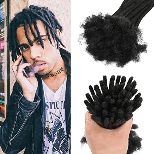 Human Hair Dreadlock Extensions 6 Inch 0.8cm Width - Natural Black, 30 Strands, Handmade, for Men Women, Variation of 6inch/30strands / 0.8cm(#1B)