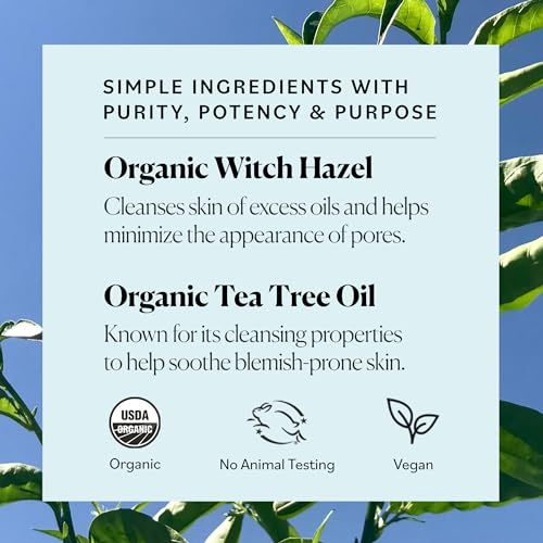 Sky Organics Organic Tea Tree & Witch Hazel for Face, Purifying Facial Toner to Hydrate, Soothe, Cleanse and Balance Blemish-Prone Skin, Helps Minimize The Appearance of Pores, 8 fl oz
