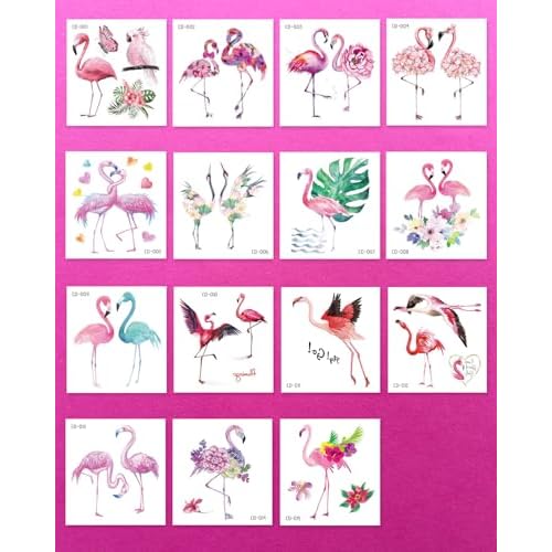 Flamingo Temporary Tattoos for Girl Women, 15 Sheets Summer Pink Tattoo Stickers, Hawaii Beach Waterproof Flamingo Party Birthday Decorations Accessories Favors Supplies Gifts for Boys