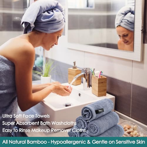 Large Reusable Face Wash Cloths 13x13 Inch for Sensitive Skin - White & Slate Blue 12 Pack