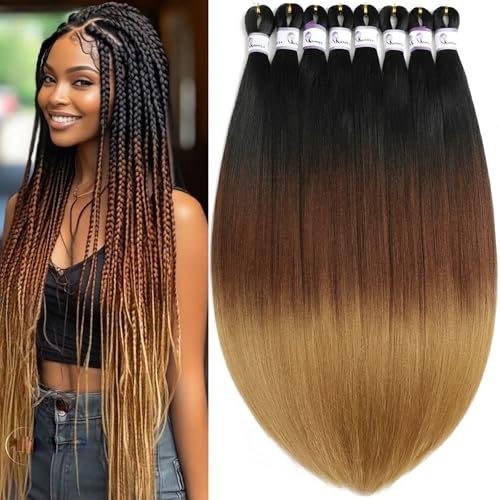 Pre-Stretched Braiding Hair 26 Inch - Natural Soft Yaki Texture - 8 Packs - Variation 1B-30-27#