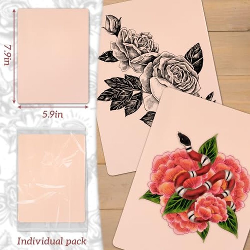 3mm Tattoo Fake Skin, 4 Pcs Pure Silicone Tattoos Practice Skin, Double Sides Real Thick Feeling Soft, Tattooing Microblading Eyebrow Lip Practice or Display for Beginners