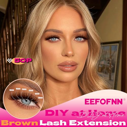 Eefofnn Brown Eyelash Clusters Kit 300 Pcs Natural Lash Clusters Kit 30P+40P+50P Brown Cluster Eyelash Extensions Kit Wispy Individual Lashes Bond and Seal Glue Fuzzy Lashes Extension Kit DIY at Home