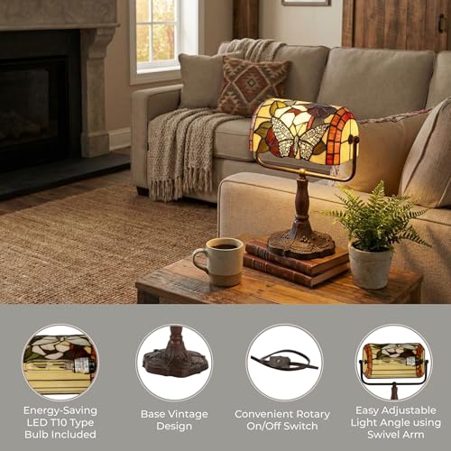 Lavish Home Tiffany Style Bankers Desk Lamp Multicolor Stained Glass Butterfly