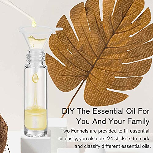 PrettyCare 60 Pack, 10 ml Essential Oil Roller Bottles with Stainless Steel Roller Ball - Bulk Refillable Leak-proof Empty Thick Clear Glass Roll on Bottles with Metal Caps for Travel, Perfume