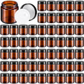 Norme 64 Pack 4 oz Glass Storage Jars with Black and Amber Lids - Reusable Cosmetic & Spice Containers