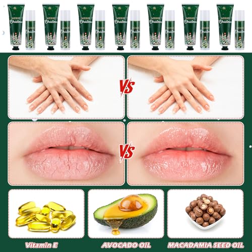 Christmas Hand Cream and Lip Balm Set - 30 Mini Travel Size Moisturizers - Holiday Stocking Stuffers