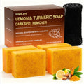 Lemon Turmeric Soap Bars for Face Body - Improve Skin Texture Turmeric Soap Bar with African Net Sponge, 4 Bars
