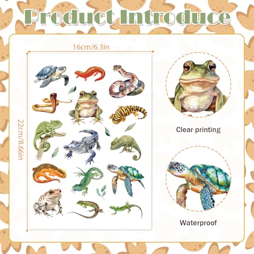 Reptile Temporary Tattoos Stickers, Animals Tattoo Stickers for Kids, Birthday Party Favors Goodie Bag Fillers Supplies Decorations, Classroom School Prizes Rewards Gifts(6 Sheets)