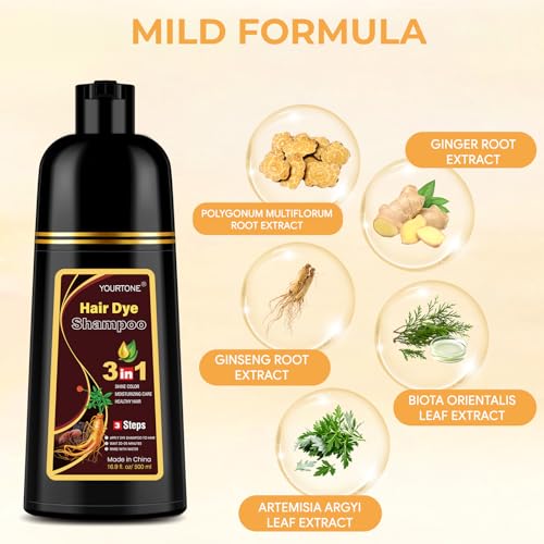 Brown Hair Dye Shampoo 3 in 1 for Gray Hair Coverage - BROWN