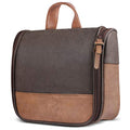Men's Vintage Leather Hanging Toiletry Bag - Brown Pattern Waterproof Travel Organizer