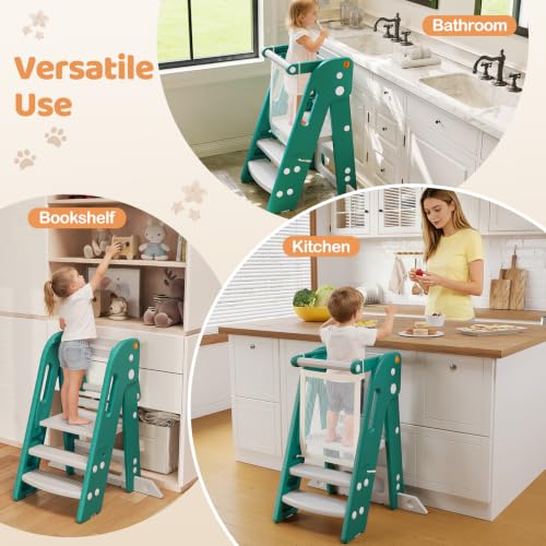 Toddler Standing Tower - Space-Saving, Adjustable Kitchen & Bathroom Step Stool - Green