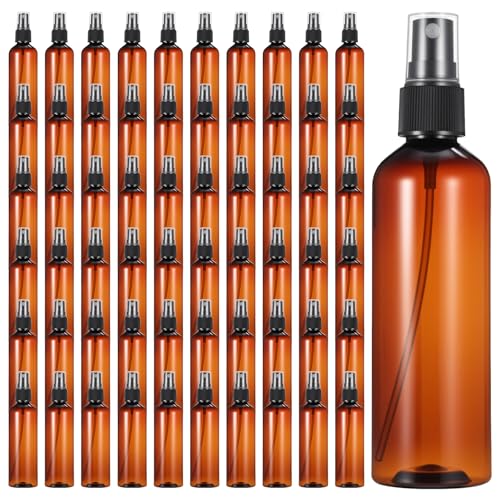Amber Plastic Spray Bottles - 4 Oz Refillable Fine Mist Travel Set, 60 Pack