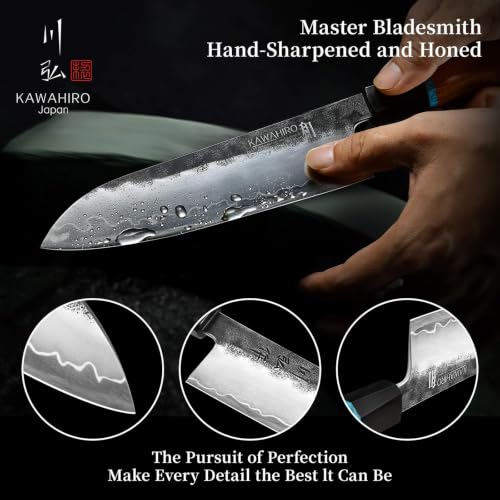 7-Inch Japanese Santoku Chef Knife - Hand Forged VG10 Steel, Lightweight & Balanced