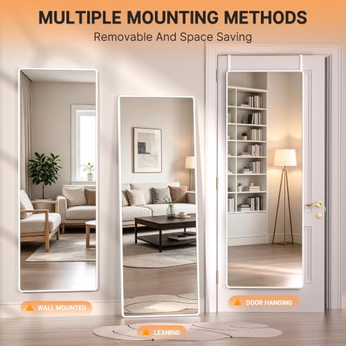 White Full Length Over The Door Mirror 56x16 Inch Wall & Hanging Mirror for Bedroom Living Room