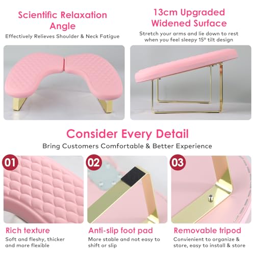 Pink Nail Arm Rest for Manicure - U-Shaped PU Leather Fish Pattern Cushion