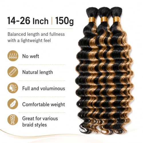 Blonde Deep Wave Human Braiding Hair Bundles - 22 Inch, 150g, Variation #P1B27-BRD-150g
