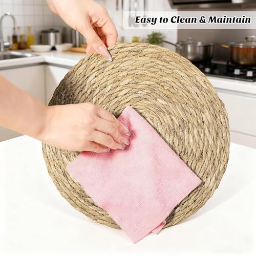 40 Pcs Round Woven Placemats 13.8 Inch Boho Rattan Farmhouse Table Mats